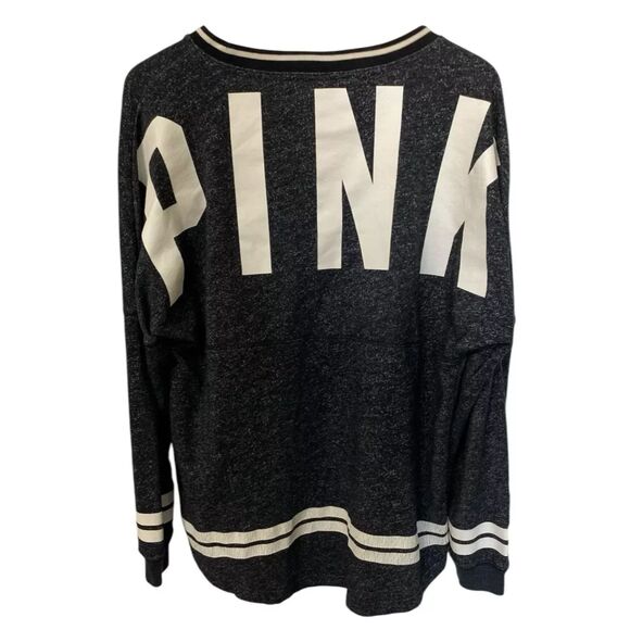 Victoria’s Secret  PINK Light Weight Sweater Top Logo On Back Gray/Blk Mix Large - Picture 1 of 10